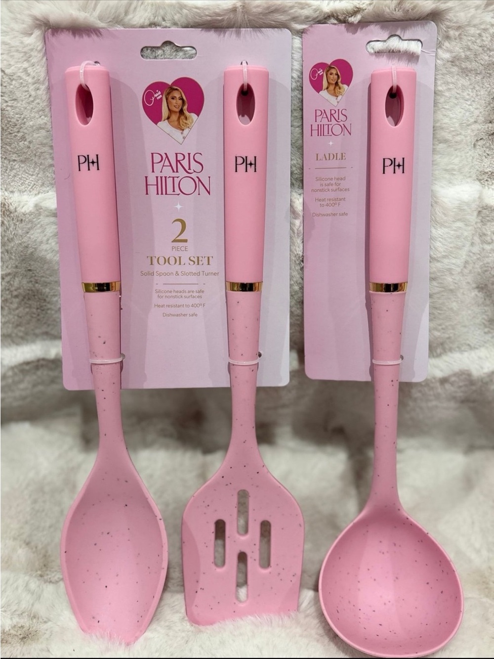 Paris Hilton Pink Silicone Kitchen Tools with Gold Accent